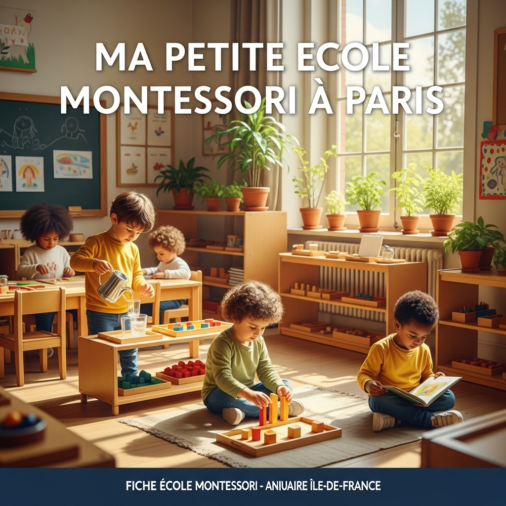 Children engaging in hands-on learning activities in a bright, inviting Montessori classroom setting.